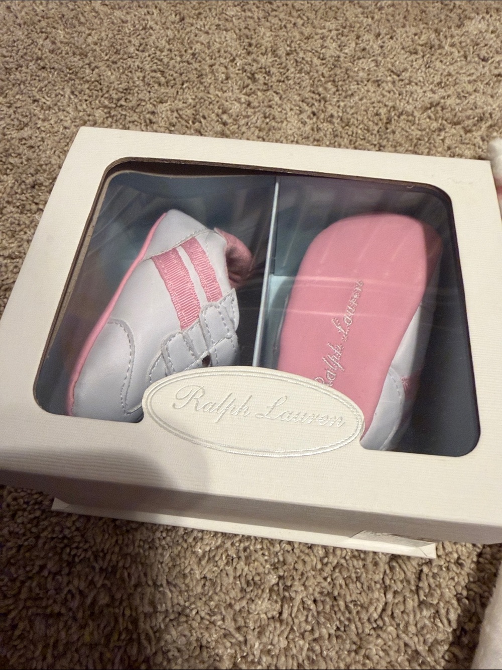 Ralph Lauren White and Pink Baby Walker Shoes